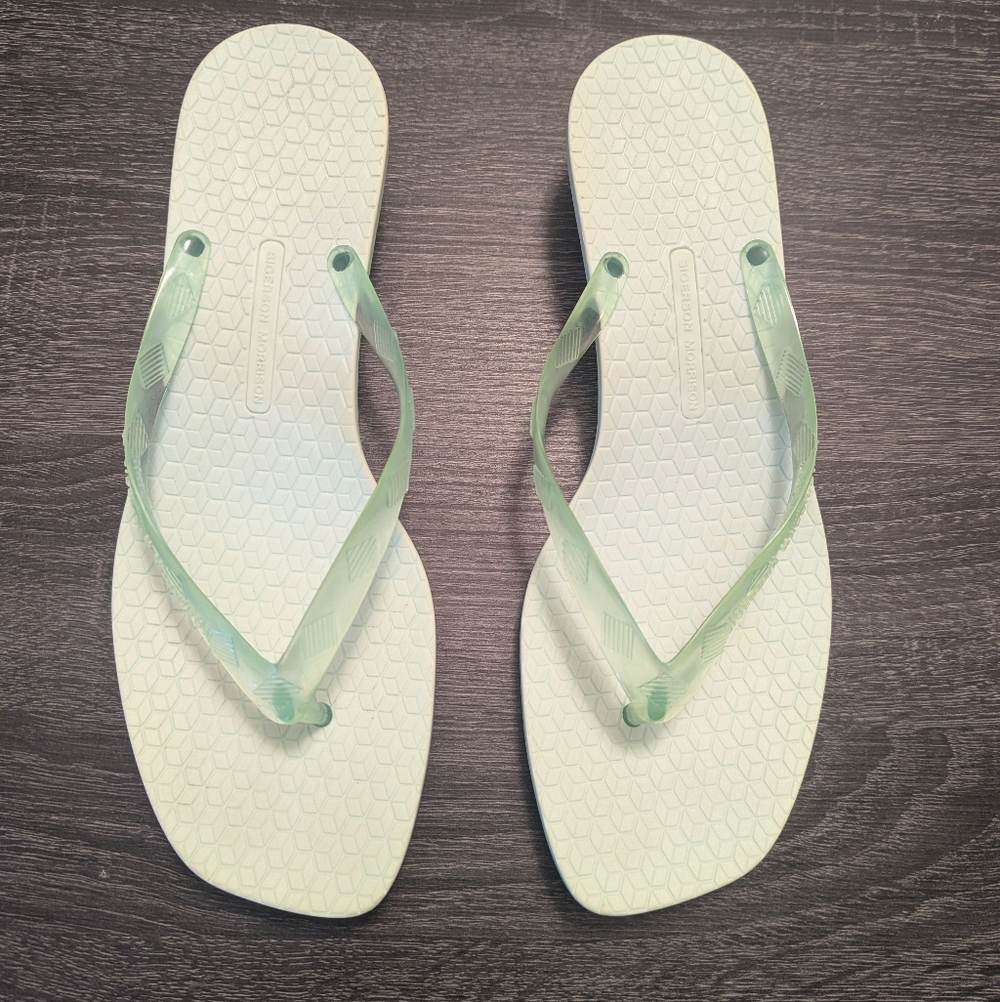 Sigerson Morrison Mint Blue Kitten Heel Flip Flops